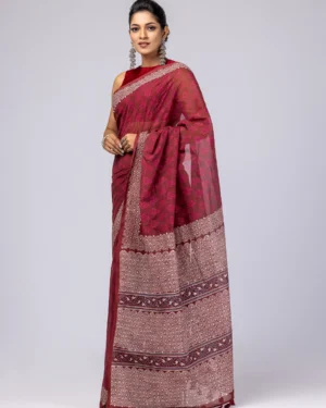 Alternative view of Maroon Printed Cotton Saree