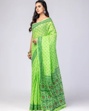 Light Green Printed Cotton Saree